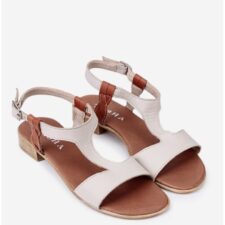 Sandale dama din piele bej cu detalii maro