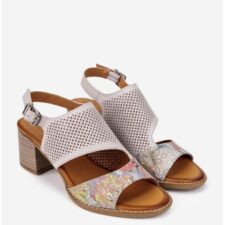 Sandale dama din piele grej cu detalii colorate