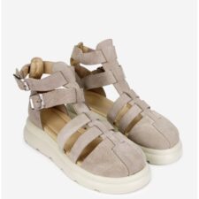 Sandale dama  din piele intoarsa bej cu multe barete