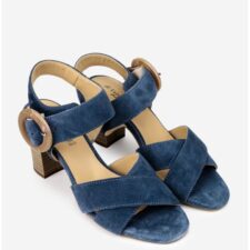 Sandale dama din piele intoarsa bleumarin cu toc