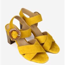 Sandale dama din piele intoarsa galbena cu toc