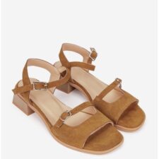 Sandale dama  din piele intoarsa maro