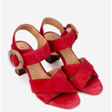 Sandale dama din piele intoarsa rosie cu toc