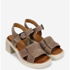 Sandale dama din piele intoarsa taupe