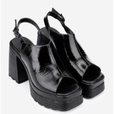 Sandale dama din piele lacuita neagra cu platforma