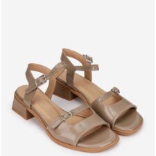 Sandale dama  din piele lacuita taupe