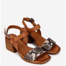 Sandale dama din piele maro cu detaliu snake print