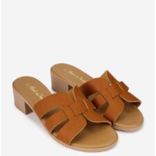 Sandale dama din piele maro cu toc