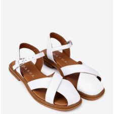 Sandale dama din piele naturala alba cu decupaje