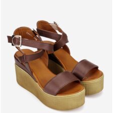 Sandale dama  din piele naturala maro cu platforma