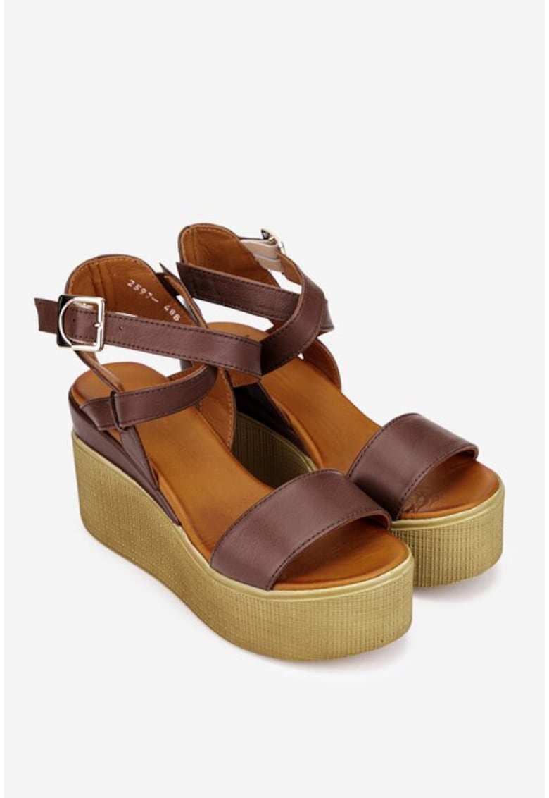 Sandale dama din piele naturala maro cu platforma 1 Sandale dama din piele naturala maro cu platforma
