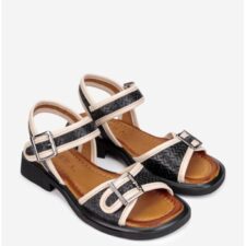 Sandale dama din piele naturala neagra cu model