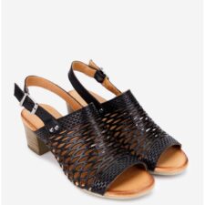 Sandale dama din piele naturala neagra cu model decupat