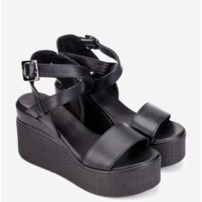 Sandale dama  din piele naturala neagra cu platforma