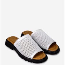 Sandale dama din piele naturala perforata alba