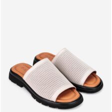 Sandale dama din piele naturala perforata bej