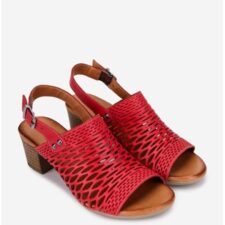 Sandale dama din piele naturala rosie cu model decupat