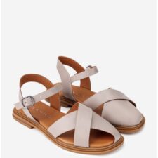 Sandale dama din piele naturala taupe cu decupaje