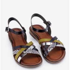 Sandale dama din piele neagra cu detalii colorate