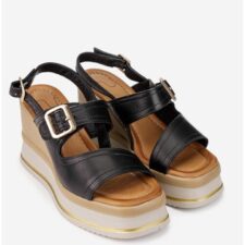 Sandale dama  din piele neagra cu platforma