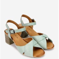 Sandale dama din piele verde deschis cu toc