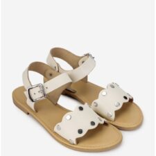Sandale dama ecru din piele naturala cu ornamente