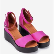 Sandale dama fuchsia din piele cu bareta