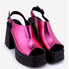 Sandale dama fuchsia din piele cu platforma