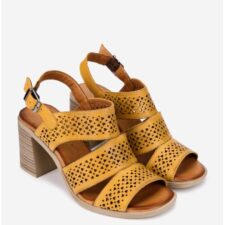 Sandale dama galben mustar din piele cu model perforat