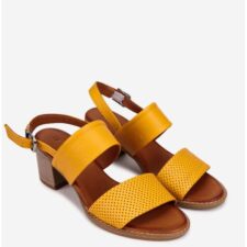 Sandale dama galbene din piele naturala cu aspect perforat