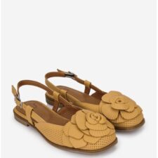 Sandale dama  galbene din piele naturala cu ornament