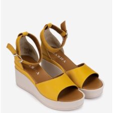 Sandale dama galbene din piele prevazute cu platforma