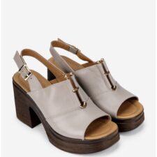 Sandale dama grej din piele naturala cu platforma si toc gros