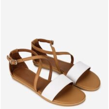 Sandale dama maro cu alb din piele naturala