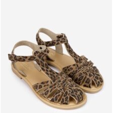 Sandale dama maro din piele cu imprimeu animal print