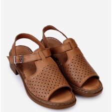 Sandale dama maro din piele cu model perforat