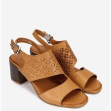 Sandale dama maro din piele naturala cu model perforat