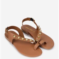 Sandale dama maro din piele naturala cu ornamente aurii