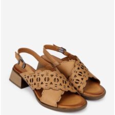 Sandale dama maro din piele naturala cu perforatii si toc mic