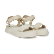 Sandale dama -  material textil - ecru - toc plat - inchidere velcro -