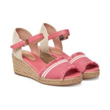 Sandale dama -  material textil - roz/alb