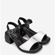 Sandale dama negre cu alb din piele naturala