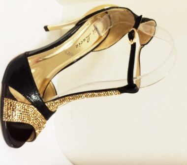 Sandale dama negre cu auriu