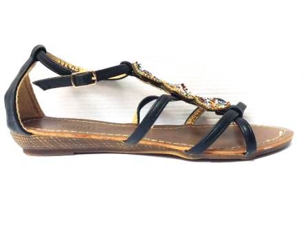 Sandale dama negre cu strasuri montate pe un accesoriu tip romb