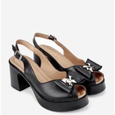 Sandale dama negre din piele cu platforma si toc gros