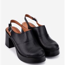 Sandale dama negre din piele cu varful acoperit