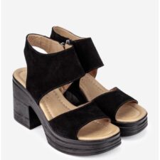 Sandale dama negre din piele intoarsa cu platforma