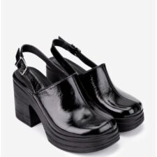 Sandale dama negre din piele lacuita