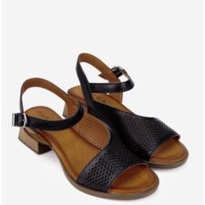 Sandale dama negre din piele naturala cu perforatii