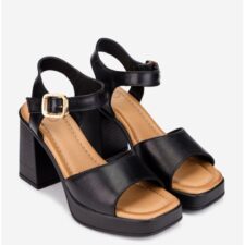 Sandale dama  negre din piele naturala cu toc